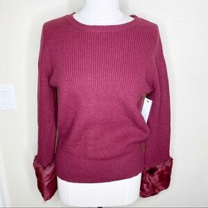 Love Token Maroon Knit Fur Cuff Sweater Small